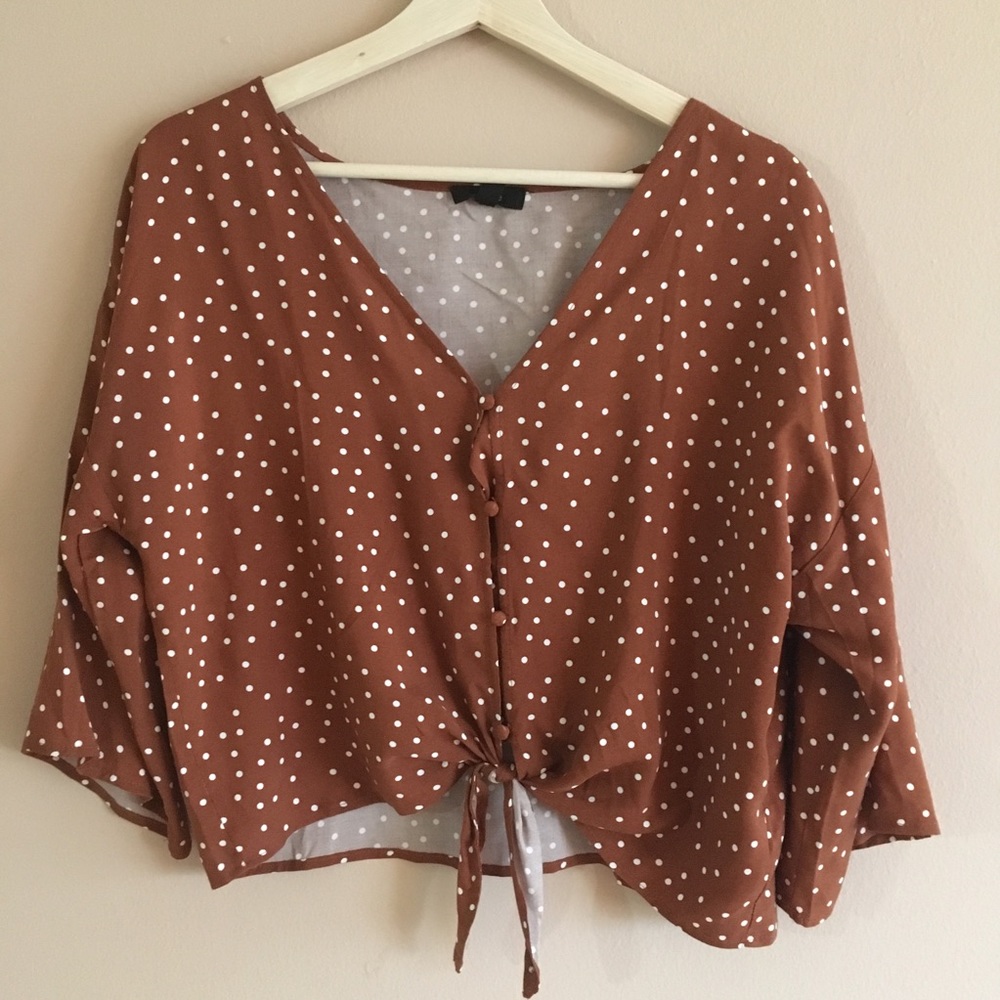 Dark brown/orange flowy button down top!